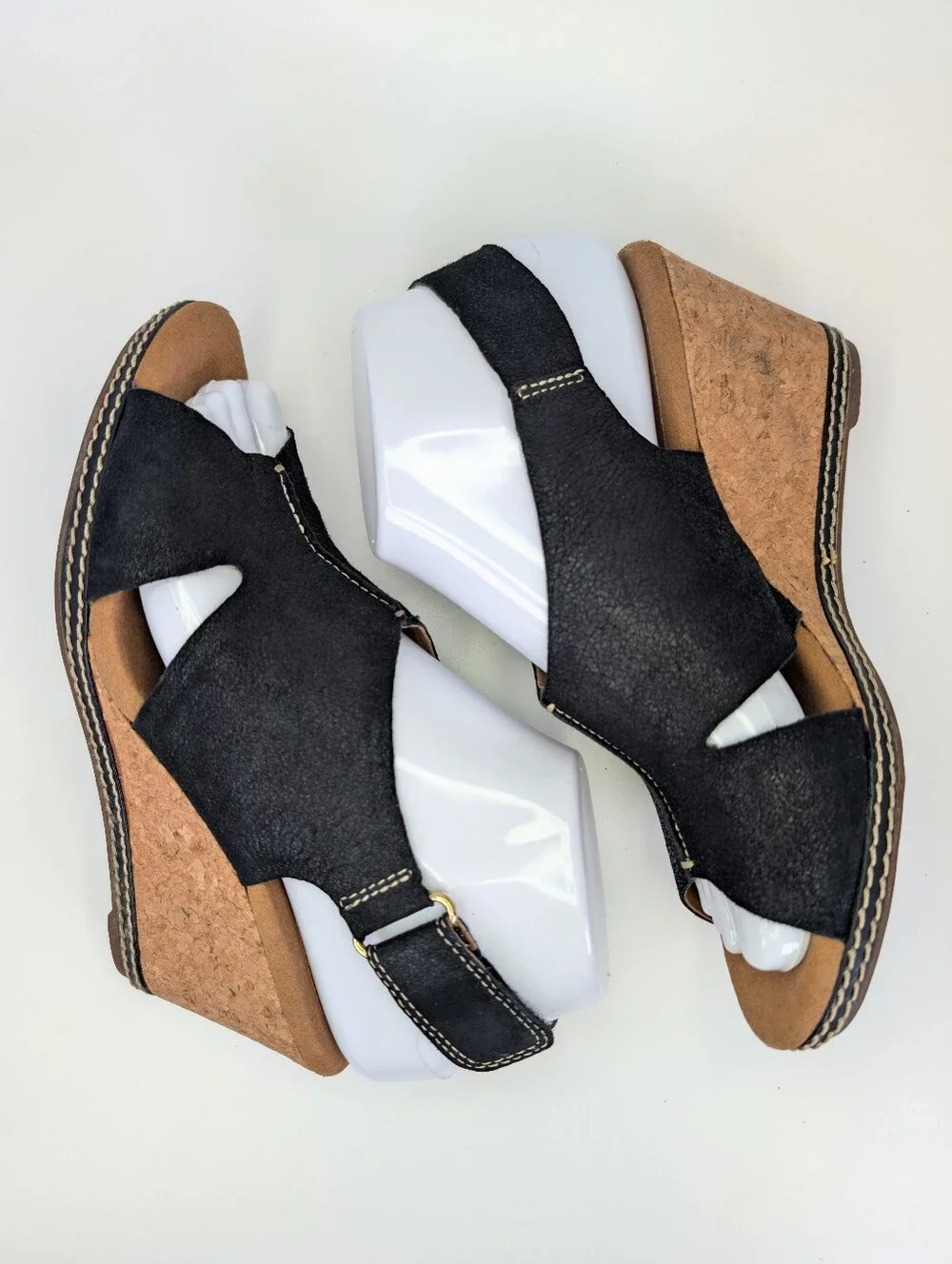 Clarks Collection Helio Float Wedge Open Toe Black Slingback Sandals Size 6.5
